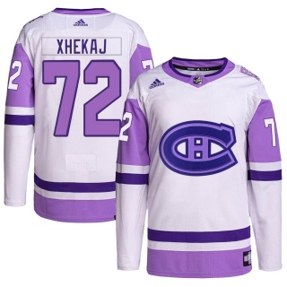 Men's Arber Xhekaj Montreal Canadiens Adidas Hockey Fights Cancer Primegreen Jersey - Authentic White/Purple
