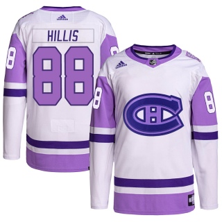 Men's Cameron Hillis Montreal Canadiens Adidas Hockey Fights Cancer Primegreen Jersey - Authentic White/Purple