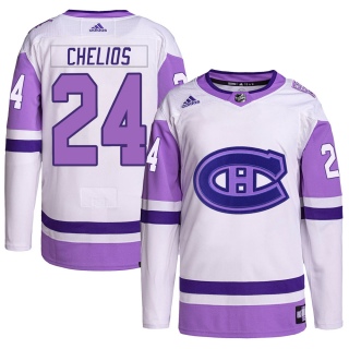 Men's Chris Chelios Montreal Canadiens Adidas Hockey Fights Cancer Primegreen Jersey - Authentic White/Purple