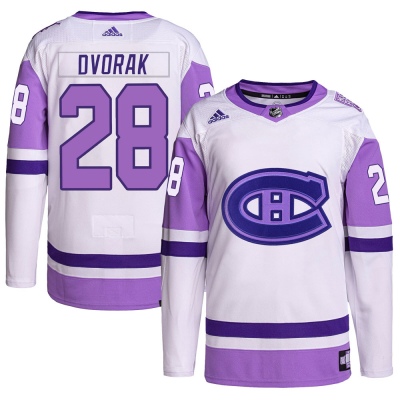 Men's Christian Dvorak Montreal Canadiens Adidas Hockey Fights Cancer Primegreen Jersey - Authentic White/Purple