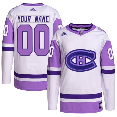 Men's Custom Montreal Canadiens Adidas Custom Hockey Fights Cancer Primegreen Jersey - Authentic White/Purple