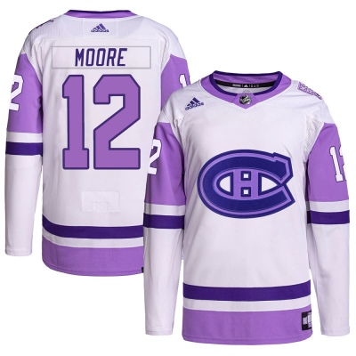 Men's Dickie Moore Montreal Canadiens Adidas Hockey Fights Cancer Primegreen Jersey - Authentic White/Purple