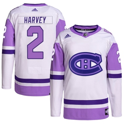 Men's Doug Harvey Montreal Canadiens Adidas Hockey Fights Cancer Primegreen Jersey - Authentic White/Purple