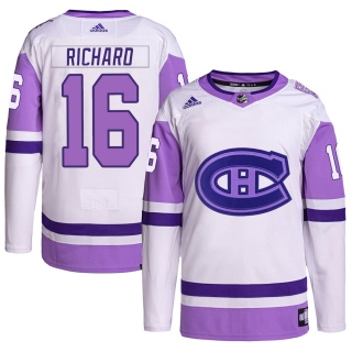 Men's Henri Richard Montreal Canadiens Adidas Hockey Fights Cancer Primegreen Jersey - Authentic White/Purple