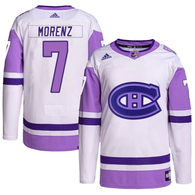 Men's Howie Morenz Montreal Canadiens Adidas Hockey Fights Cancer Primegreen Jersey - Authentic White/Purple
