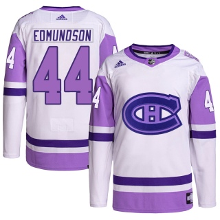 Men's Joel Edmundson Montreal Canadiens Adidas Hockey Fights Cancer Primegreen Jersey - Authentic White/Purple