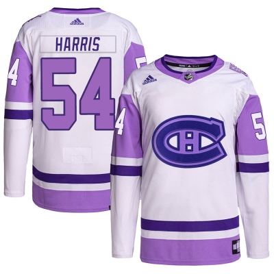 Men's Jordan Harris Montreal Canadiens Adidas Hockey Fights Cancer Primegreen Jersey - Authentic White/Purple