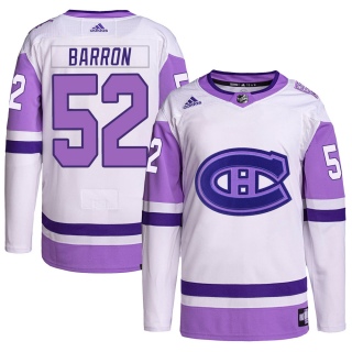 Men's Justin Barron Montreal Canadiens Adidas Hockey Fights Cancer Primegreen Jersey - Authentic White/Purple