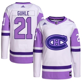 Men's Kaiden Guhle Montreal Canadiens Adidas Hockey Fights Cancer Primegreen Jersey - Authentic White/Purple