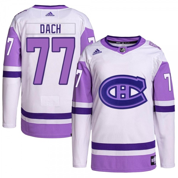 Men's Kirby Dach Montreal Canadiens Adidas Hockey Fights Cancer Primegreen Jersey - Authentic White/Purple