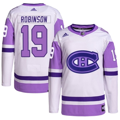 Men's Larry Robinson Montreal Canadiens Adidas Hockey Fights Cancer Primegreen Jersey - Authentic White/Purple