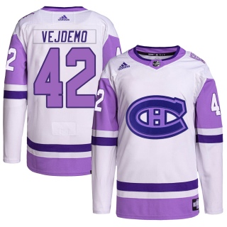 Men's Lukas Vejdemo Montreal Canadiens Adidas Hockey Fights Cancer Primegreen Jersey - Authentic White/Purple