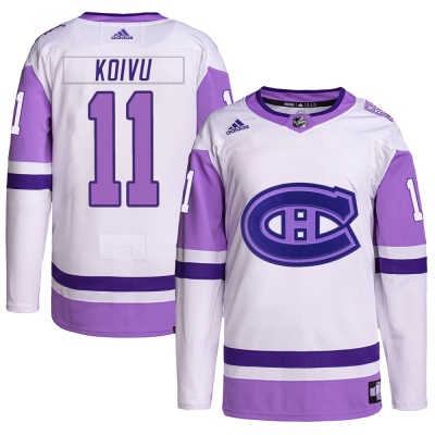 Men's Saku Koivu Montreal Canadiens Adidas Hockey Fights Cancer Primegreen Jersey - Authentic White/Purple