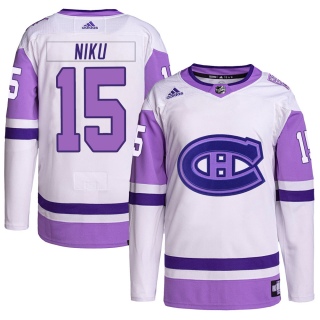 Men's Sami Niku Montreal Canadiens Adidas Hockey Fights Cancer Primegreen Jersey - Authentic White/Purple