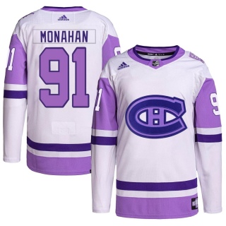 Men's Sean Monahan Montreal Canadiens Adidas Hockey Fights Cancer Primegreen Jersey - Authentic White/Purple