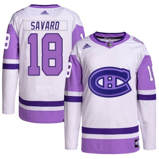 Men's Serge Savard Montreal Canadiens Adidas Hockey Fights Cancer Primegreen Jersey - Authentic White/Purple