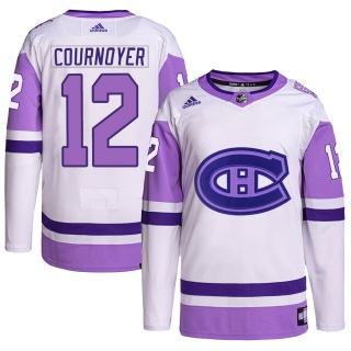 Men's Yvan Cournoyer Montreal Canadiens Adidas Hockey Fights Cancer Primegreen Jersey - Authentic White/Purple