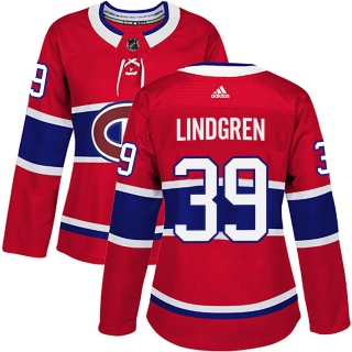 Women's Charlie Lindgren Montreal Canadiens Adidas Home Jersey - Authentic Red