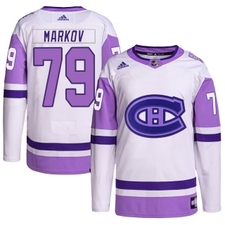 Youth Andrei Markov Montreal Canadiens Adidas Hockey Fights Cancer Primegreen Jersey - Authentic White/Purple