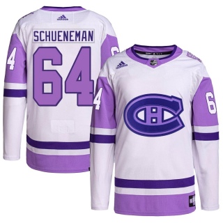 Youth Corey Schueneman Montreal Canadiens Adidas Hockey Fights Cancer Primegreen Jersey - Authentic White/Purple