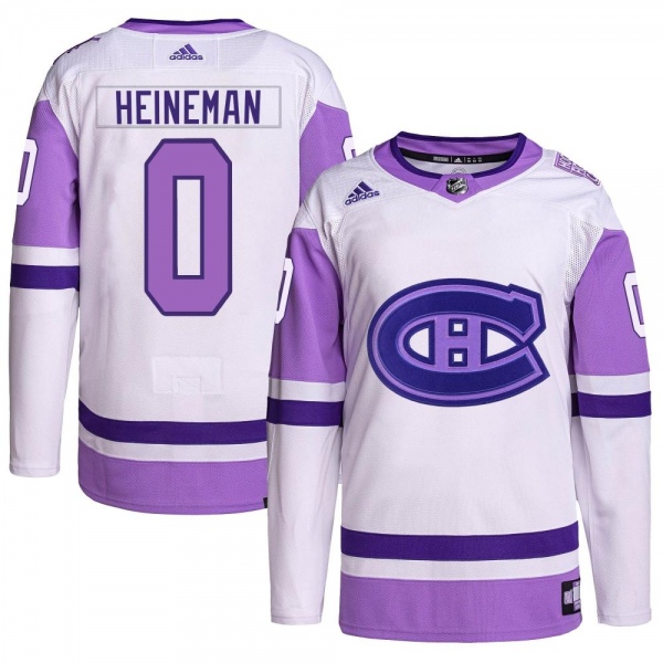 Youth Emil Heineman Montreal Canadiens Adidas Hockey Fights Cancer Primegreen Jersey - Authentic White/Purple
