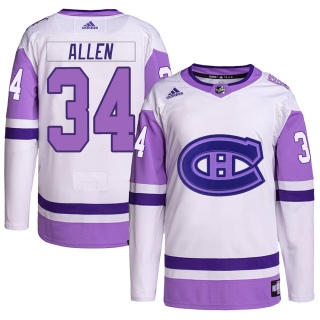 Youth Jake Allen Montreal Canadiens Adidas Hockey Fights Cancer Primegreen Jersey - Authentic White/Purple