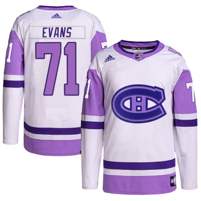 Youth Jake Evans Montreal Canadiens Adidas Hockey Fights Cancer Primegreen Jersey - Authentic White/Purple