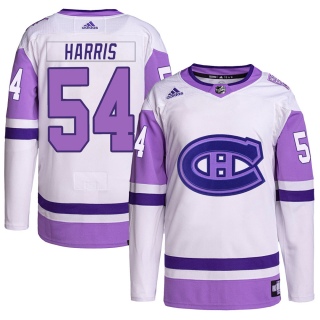 Youth Jordan Harris Montreal Canadiens Adidas Hockey Fights Cancer Primegreen Jersey - Authentic White/Purple