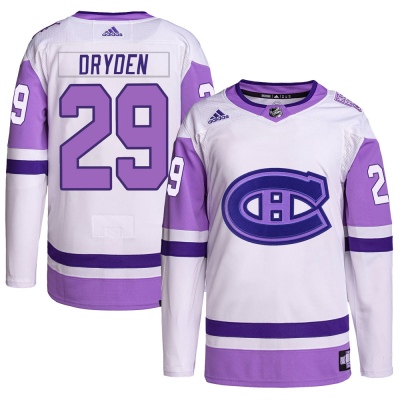 Youth Ken Dryden Montreal Canadiens Adidas Hockey Fights Cancer Primegreen Jersey - Authentic White/Purple